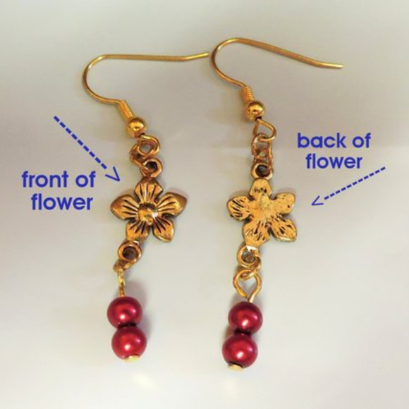 Red and Gold dangle Earrings ...  GE-11 - Picture 1 of 5